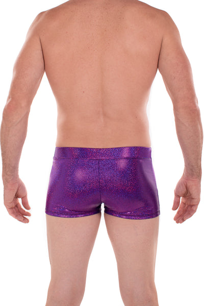 Sparkle PURPLE Holographic Men's Brief Booty Shorts // Square