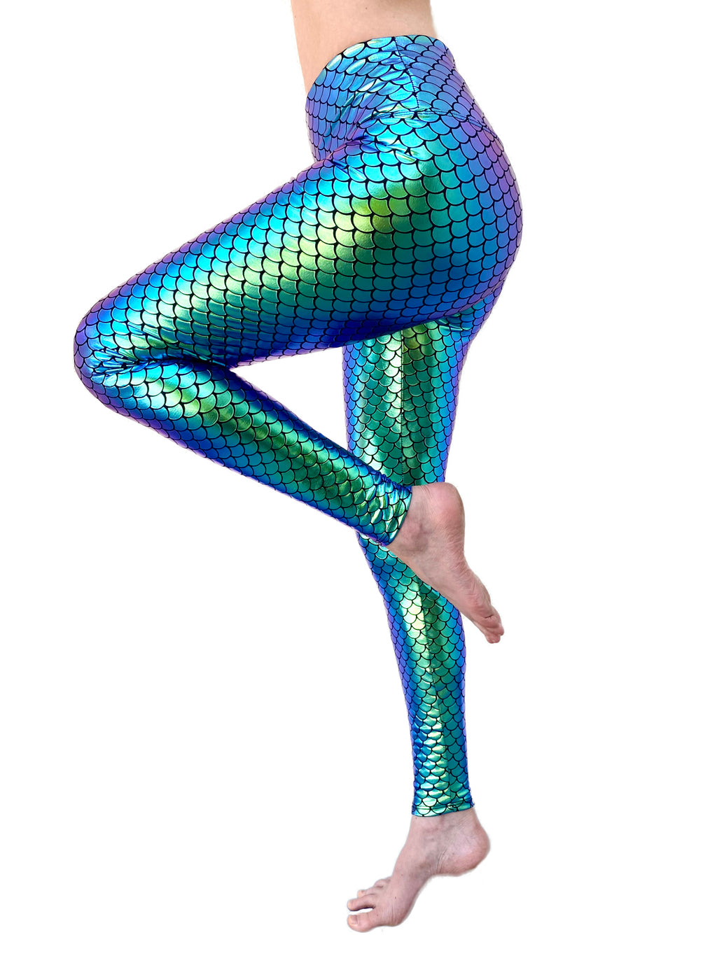 Women's Green Mermaid Holographic Leggings - Mesmerizing
