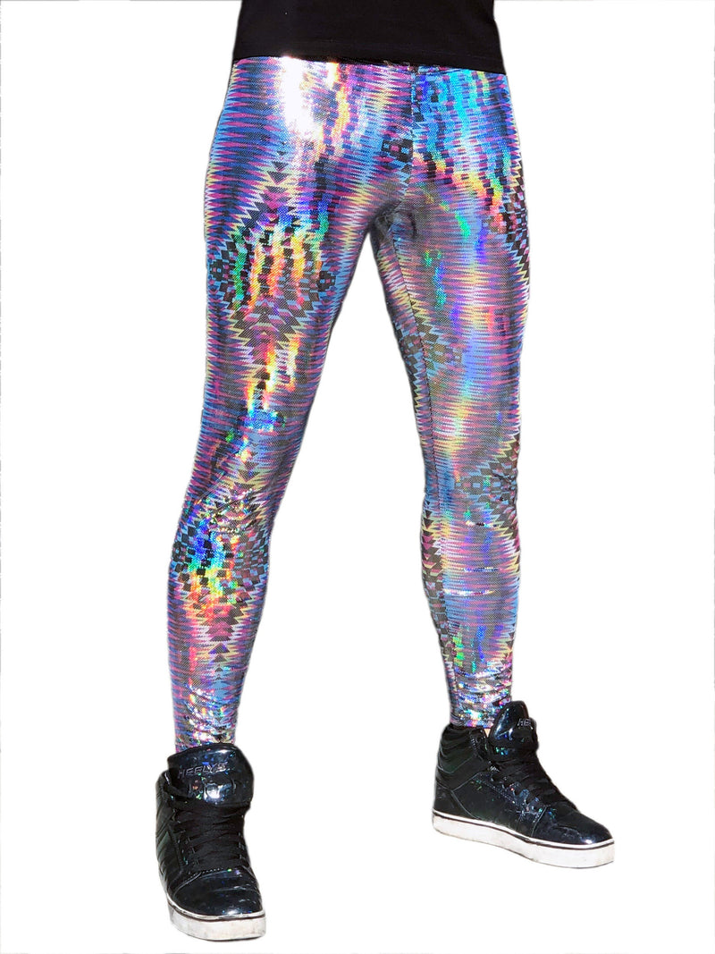 Dazzle Blue: Holographic UV Blacklight Reactive Meggings - Abstract Tr ...