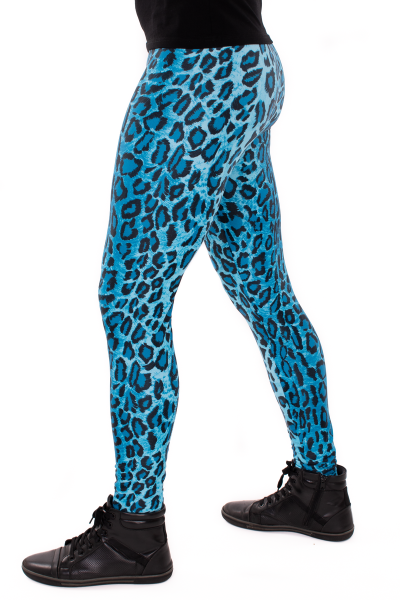 Blue Snakes Party Leggings, High Waisted