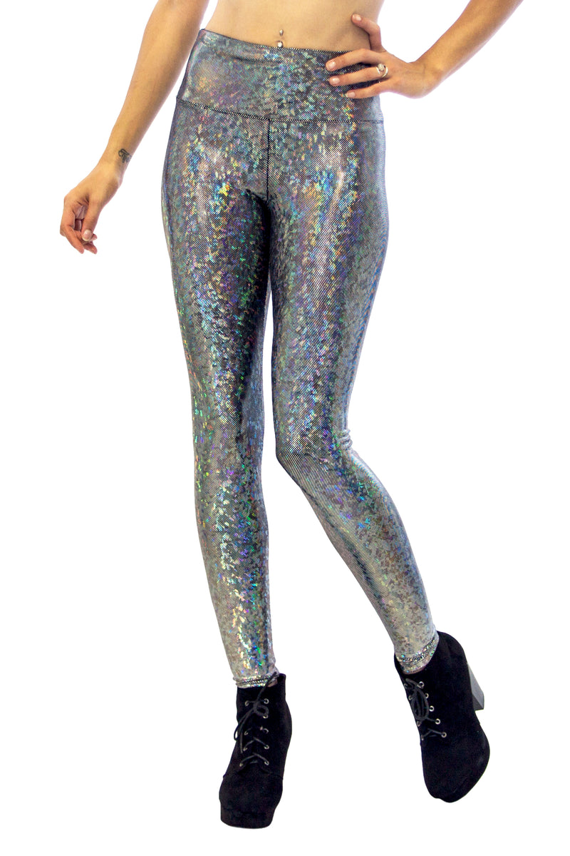 Silver Shattered Glass Holographic High Waisted Leggings Pants