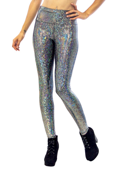 Women's Disco Silver Holographic Leggings - Dimensional Disco - Disco ...
