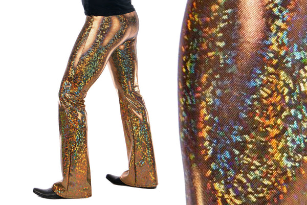 Disco Gold Holographic Golden Mens Flares 70s Mens Bell Bottoms Funstigators 3036