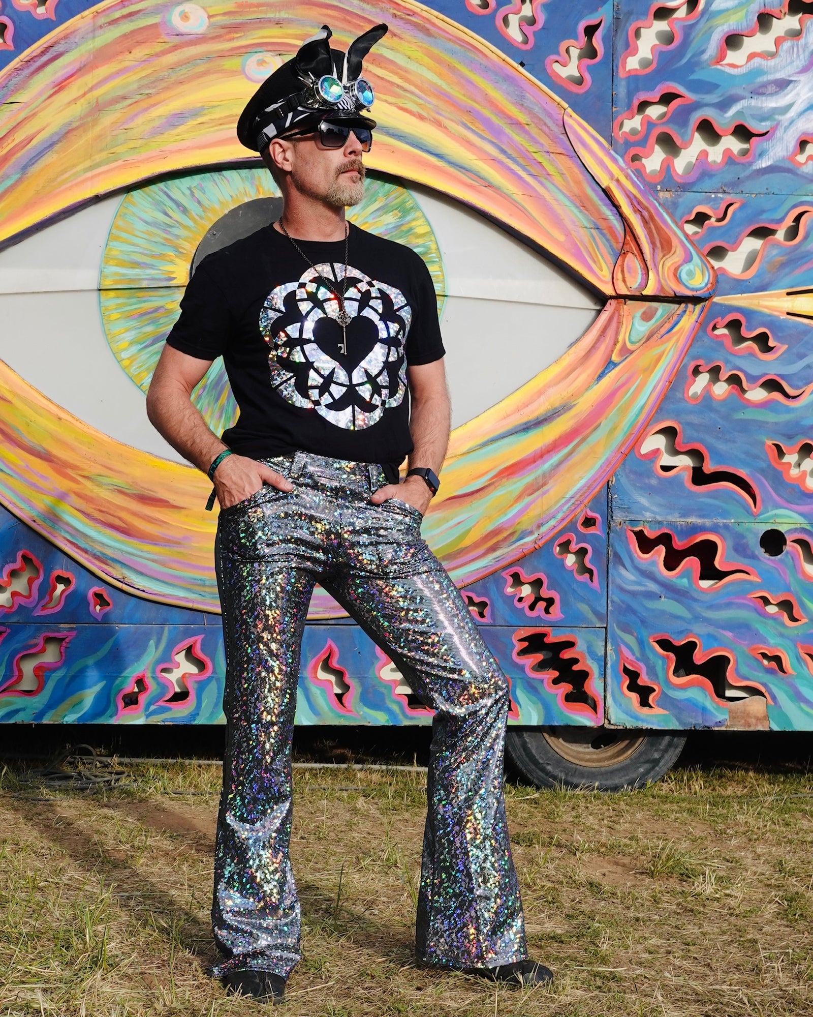 4 Pocket Pulsar Flare on sale Pants - Mens Holographic Metallic Bell Bottoms