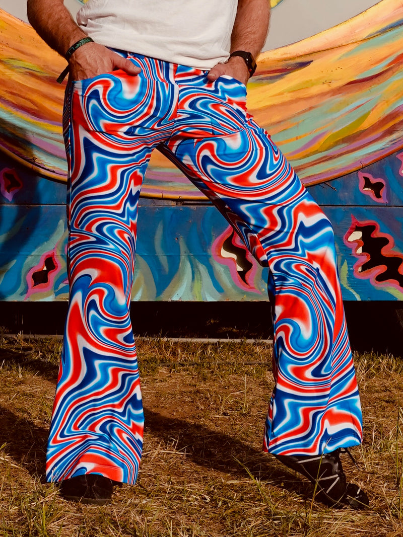 4 Pocket Funky Swirl Flare Pants - Men's Hippie Trippy Psychedelic