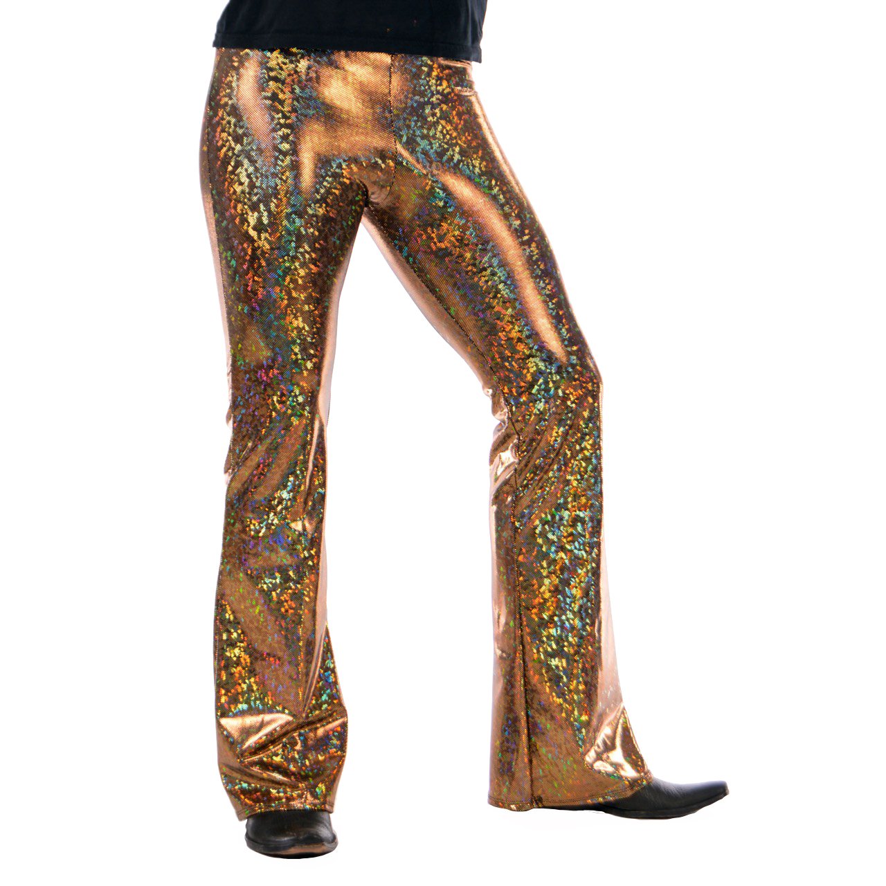 Disco Gold Holographic Golden Mens Flares 70s Mens Bell Bottoms Funstigators 0904