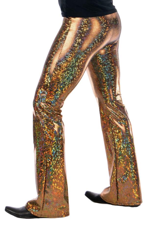 Disco Gold: Holographic Golden Mens Flares - 70's Mens Bell