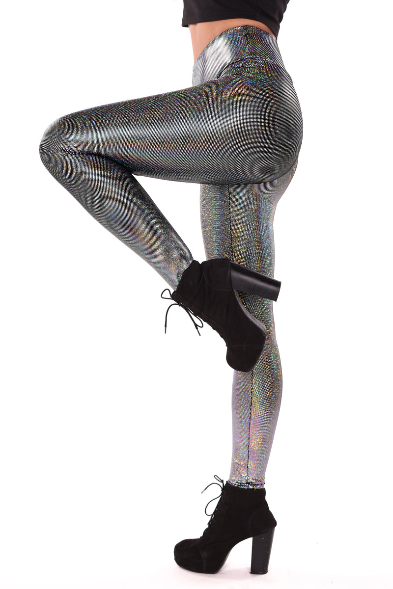 Women's Gold Disco Ball Dance Pants Holographic Fashion Leggings Festival  Pants // Metallic Leggings // Iridescent Gold Leggings 