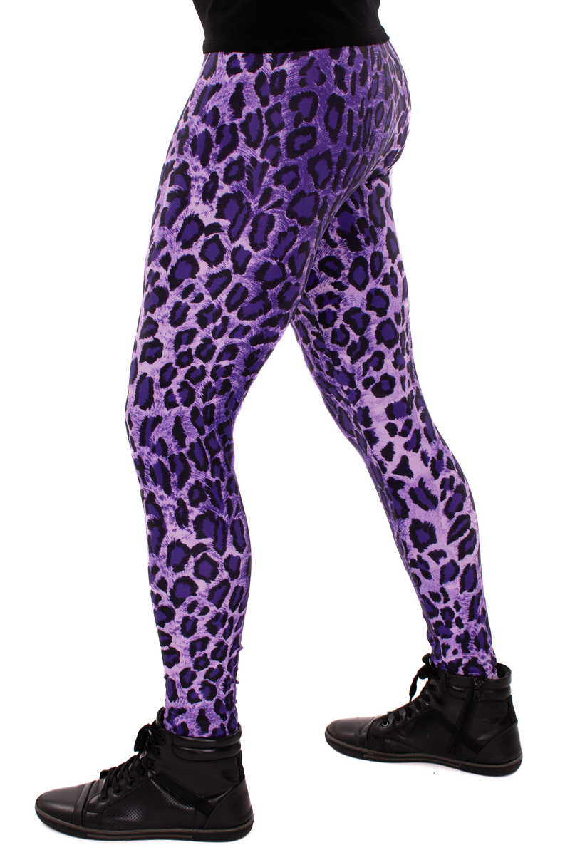 Leopard Purple Animal Print Meggings - Mens Party Leggings – Funstigators