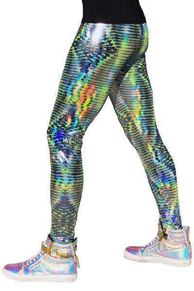Dazzle Green: Holographic UV Blacklight Reactive Meggings - Abstract T ...