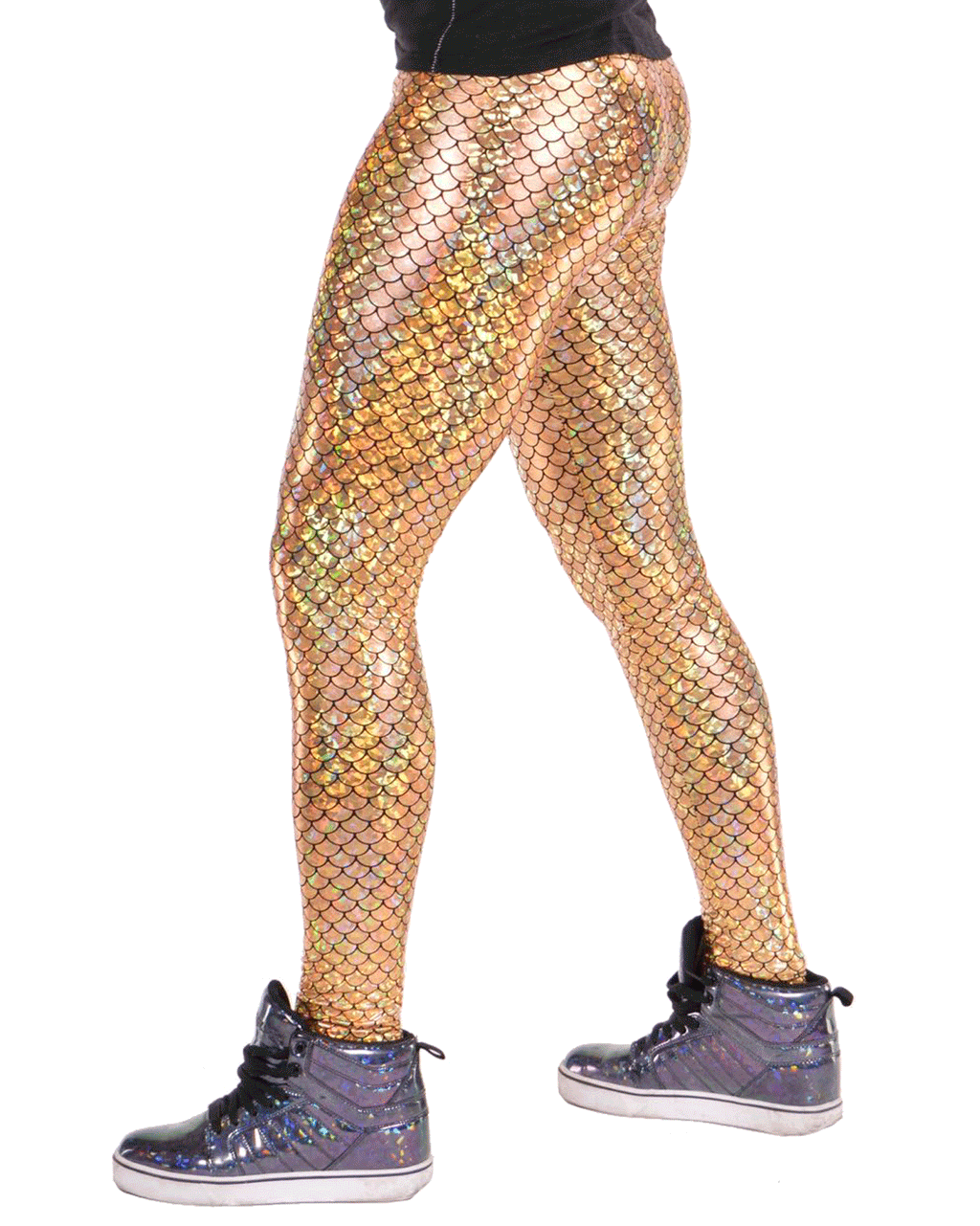 Gold Mermaid: Holographic Merman Meggings - Mermaid Scale Mens Legging –  Funstigators