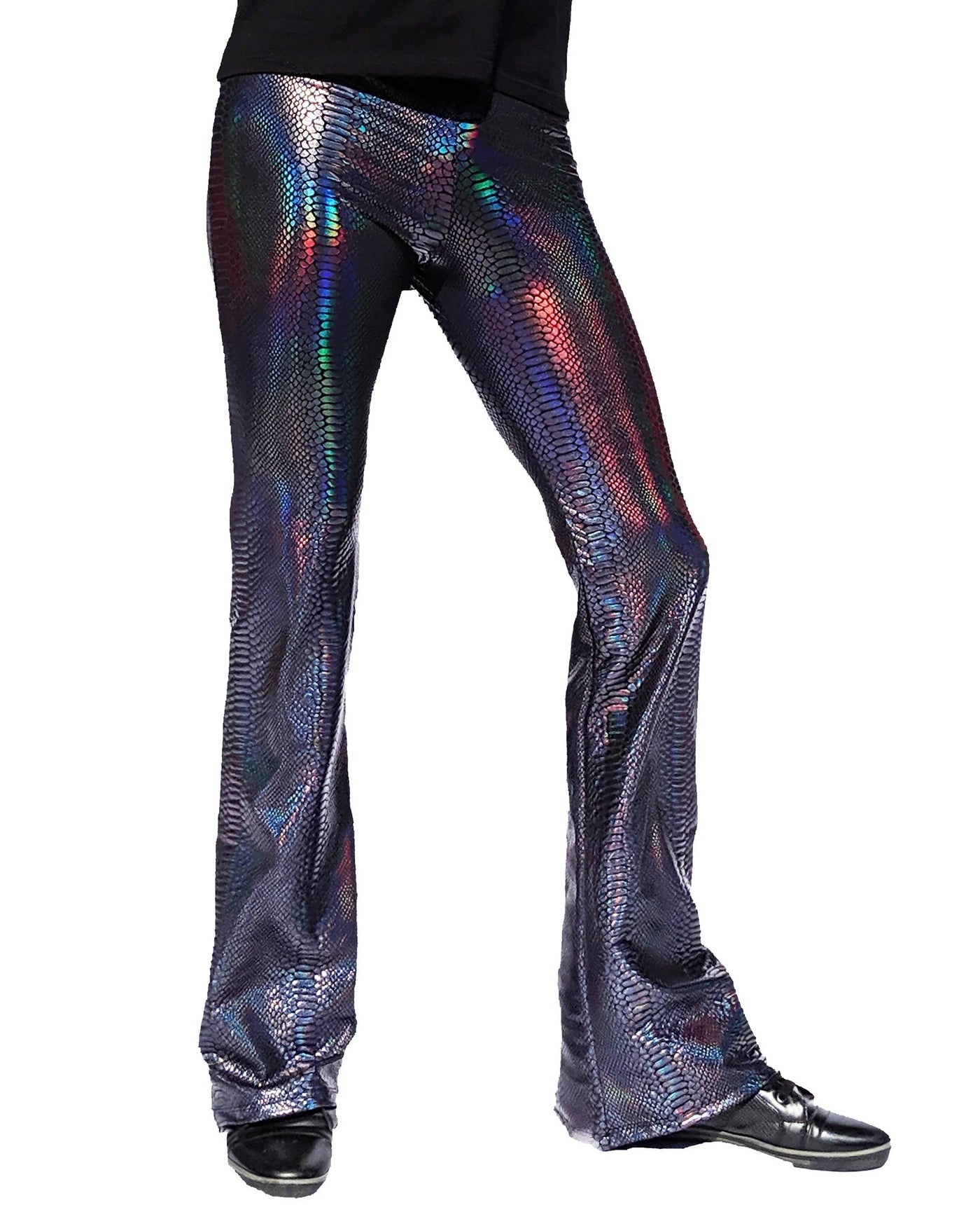 4 Pocket Red Snake Flare Pants - Holographic Metallic Snake Print store Bell Bottoms