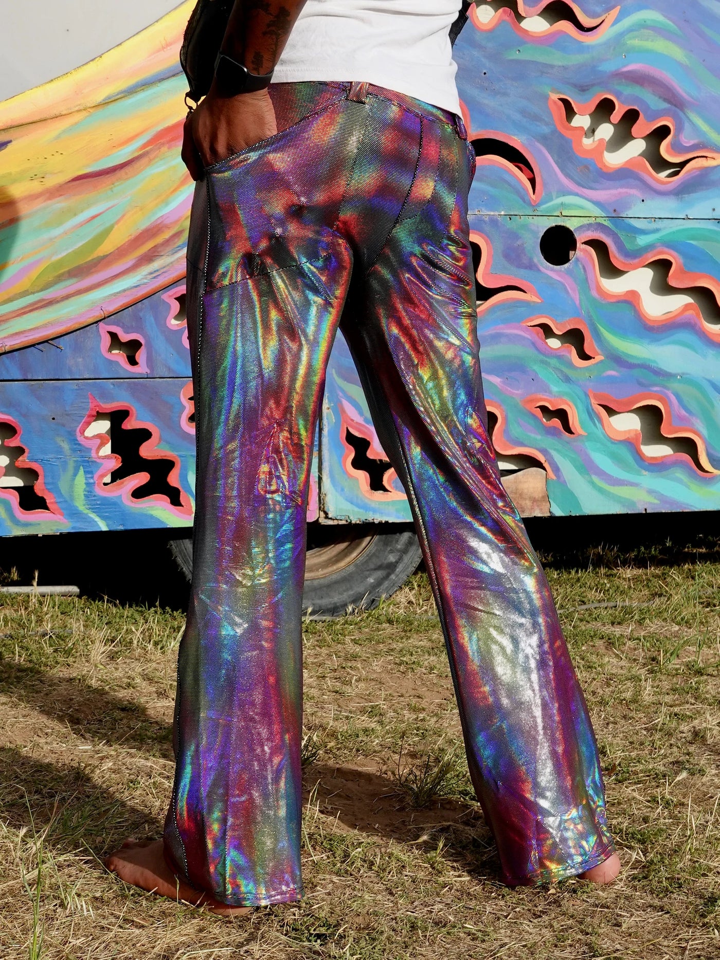 4 Pocket Red Snake Flare Pants - Holographic Metallic Snake Print store Bell Bottoms